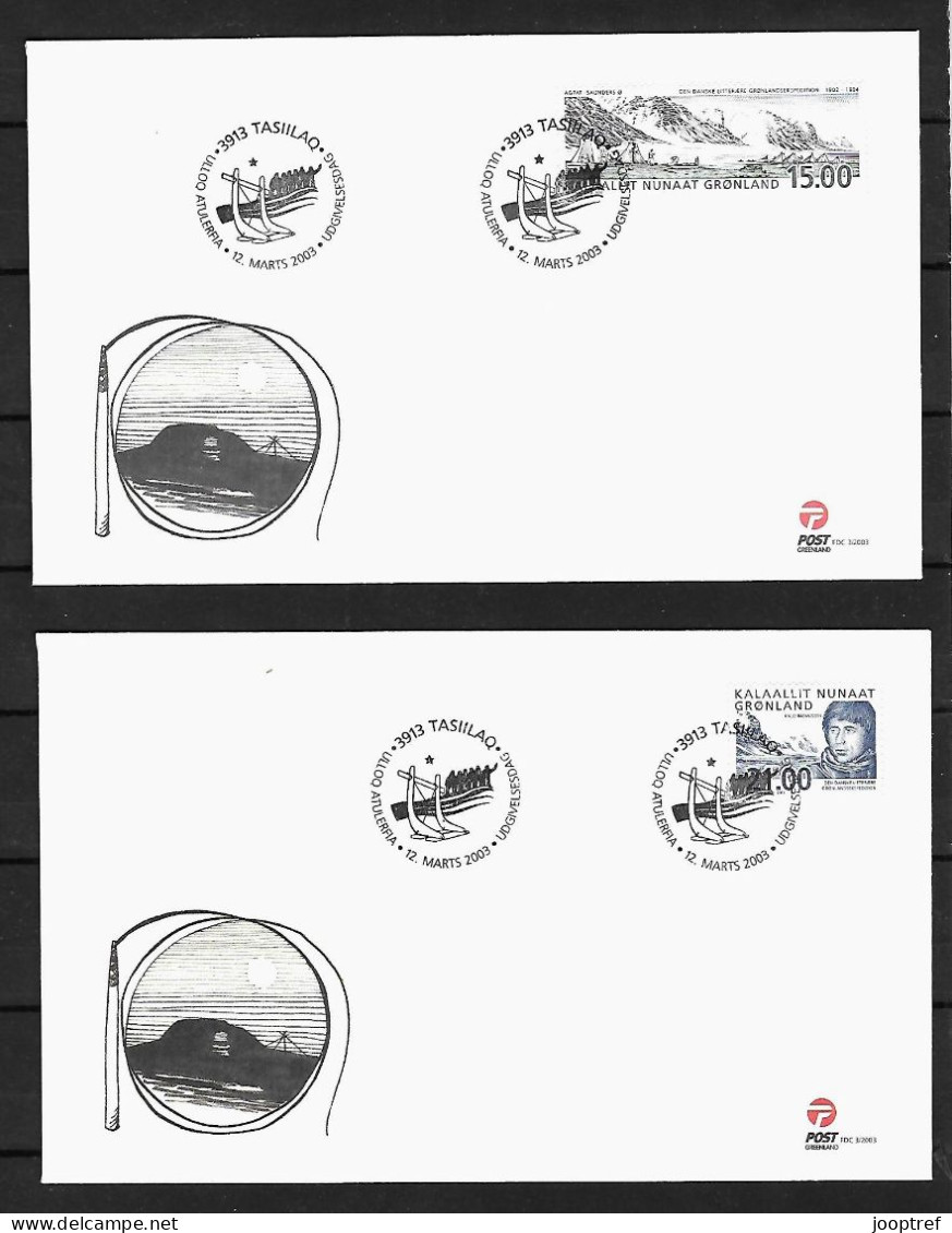 2003 Joint Greenland And Denmark, 2 FDC'S GREENLAND WITH STAMP: Greenland Expedition - Emissions Communes