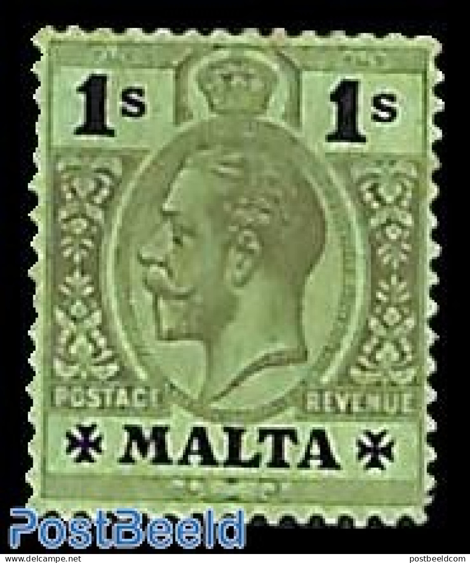 Malta 1914 1Sh, Green Front And Back, Stamp Out Of Set, Unused (hinged) - Malta