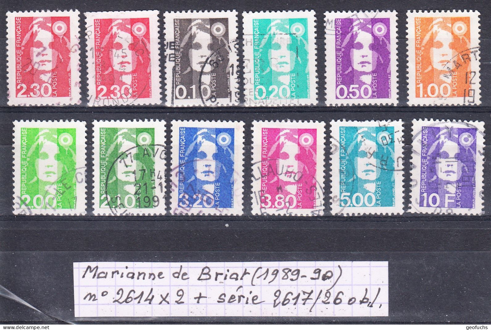 France Marianne De Briat (1989-90) Y/T N° 2614X2 + Série 2617/26 Oblitérés (lot 1) - 1989-1996 Maríanne Du Bicentenaire