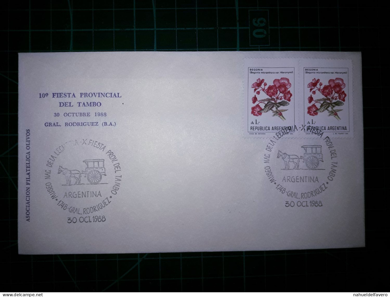 ARGENTINE, Enveloppe FDC, Commémorative Du "10ème Festival Provincial De Tambo 1988" Avec Cachet De La Poste Et Timbre - FDC