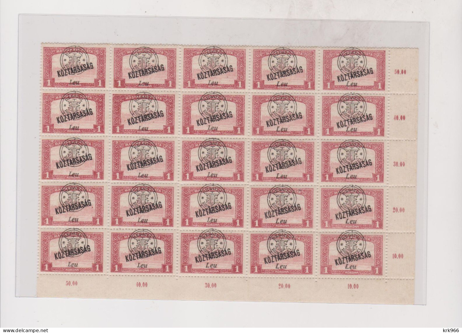 HUNGARY ROMANIA  1919 1 Leu  Bloc Of 25   MNH - Unused Stamps