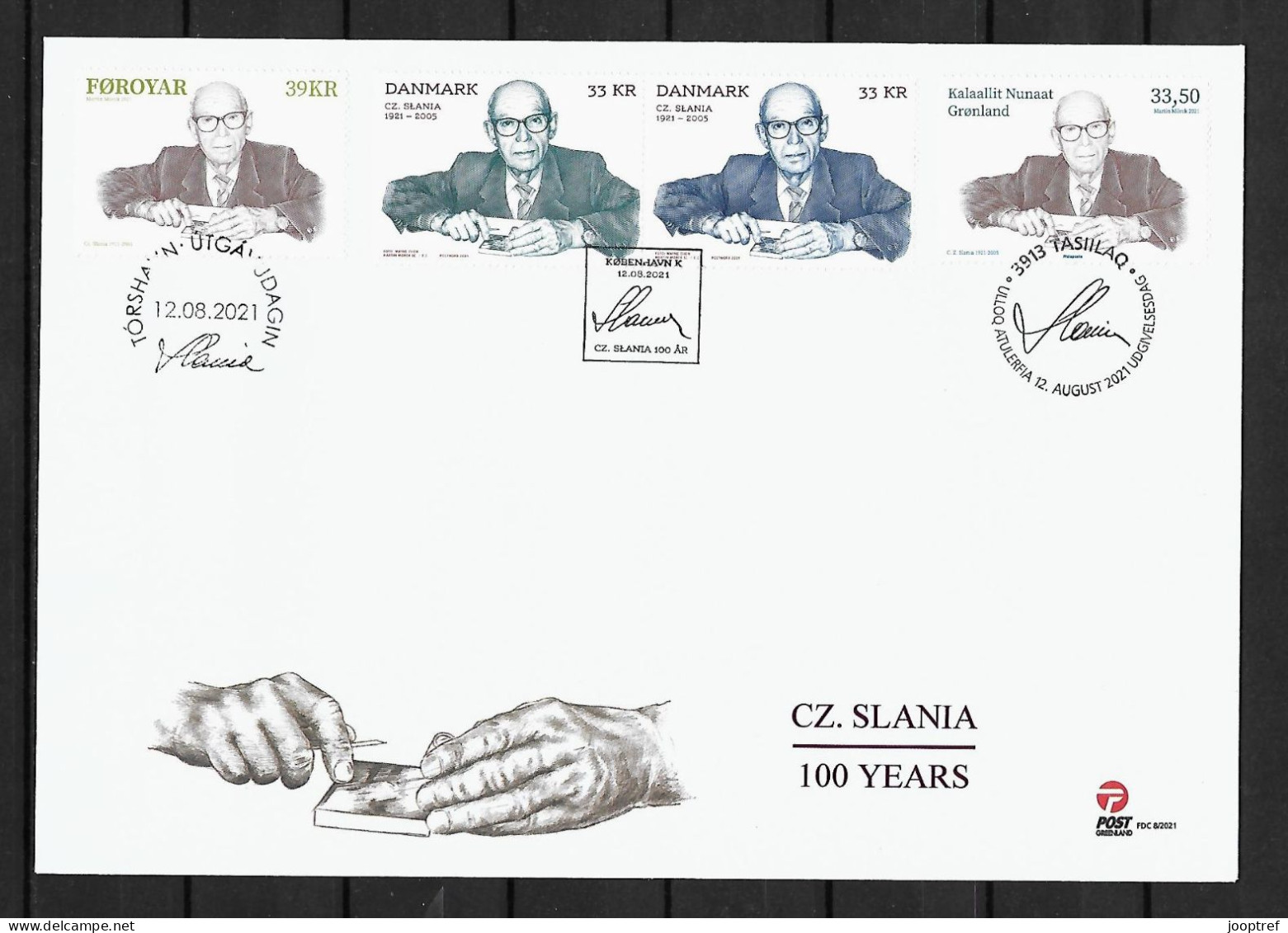 RARE RARE 2021 Joint Denmark - Faroer - Greenland, MIXED FDC WITH ALL STAMPS: Cz. Slania 100 Years - Gemeinschaftsausgaben