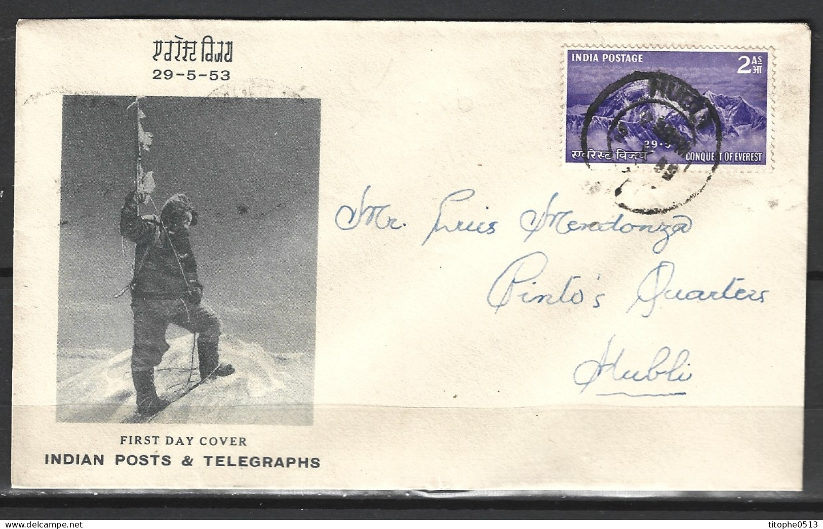 INDE. N°44 Sur Enveloppe 1er Jour (FDC) De 1953. Everest. - Escalada