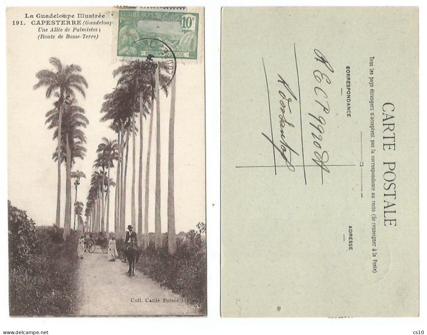 Guadeloupe CPA Capesterre Allée Palmistes Avec C.10 Pointe Pitre 15fevr1923 - Storia Postale