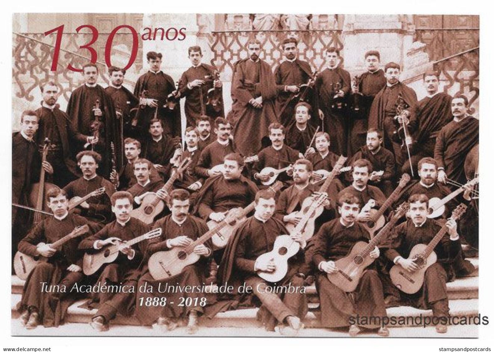 Portugal Entier Postal 2018 Université De Coimbra 130 Ans Tuna Troupe Musique Guitare Postal Stationery Music Guitar - Musique