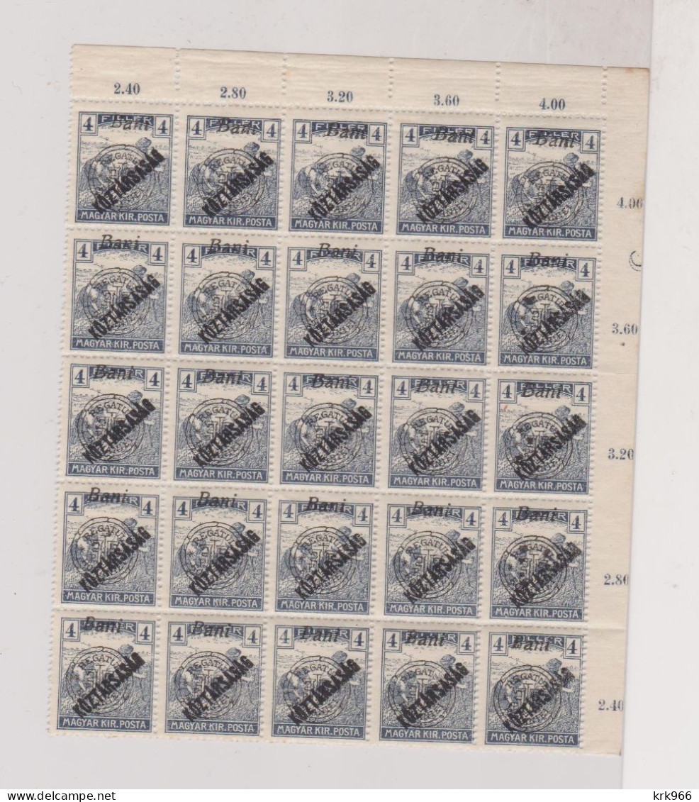 HUNGARY ROMANIA  1919 4 Bani  Bloc Of 25   MNH - Unused Stamps