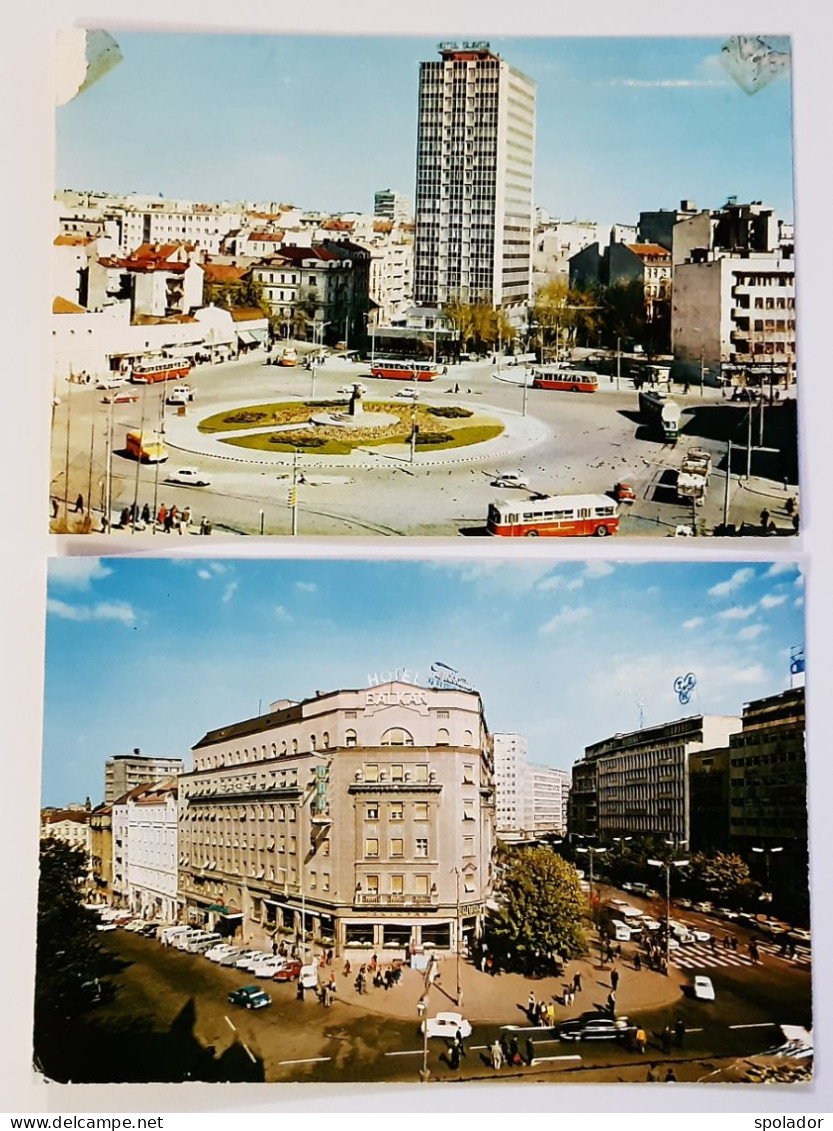 Ex-Yugoslavia-Lot 2Pcs-Vintage Postcard-Beograd-Serbia-Hotel Slavija 1965-Terazije Hotel Balkan 1968-used With Stamps-#7 - Jugoslawien