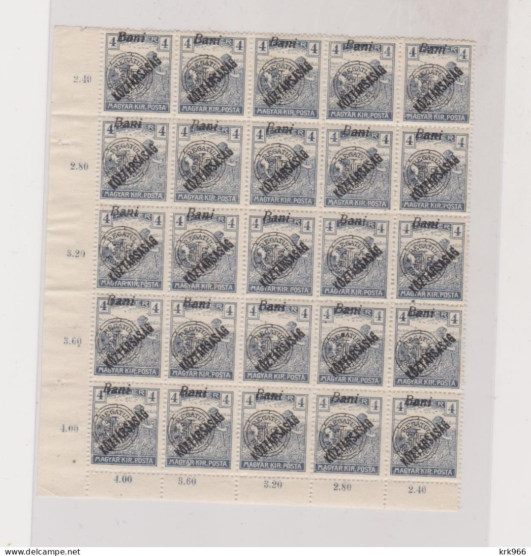 HUNGARY ROMANIA  1919 4 Bani  Bloc Of 25   MNH - Unused Stamps