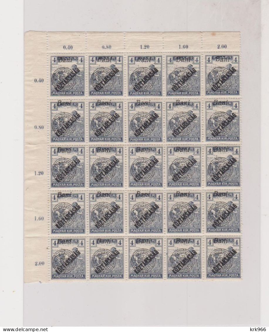 HUNGARY ROMANIA  1919 4 Bani  Bloc Of 25   MNH - Unused Stamps