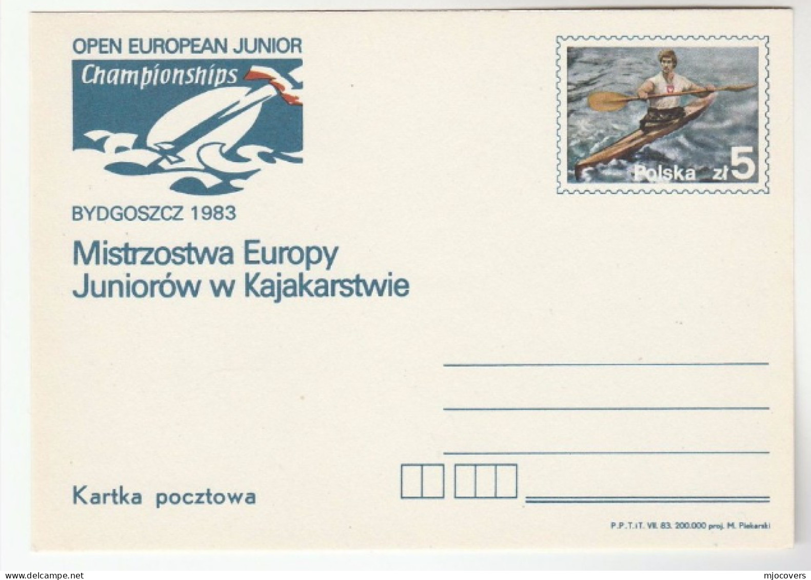 CANOEING  - 1983 Junior EUROPEAN CHAMPIONSHIPS EVENT  Postal STATIONERY Card POLAND Sport  Canoe Cover Stamps - Kano