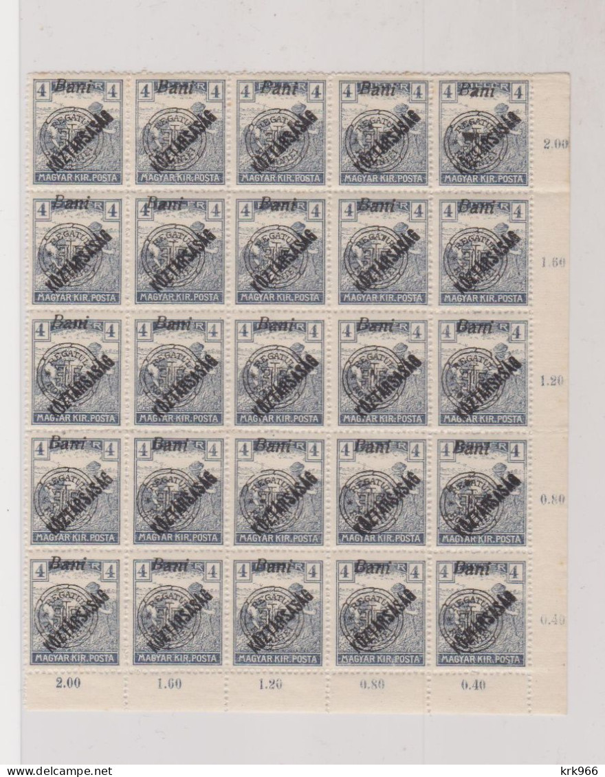 HUNGARY ROMANIA  1919 4 Bani  Bloc Of 25   MNH - Unused Stamps