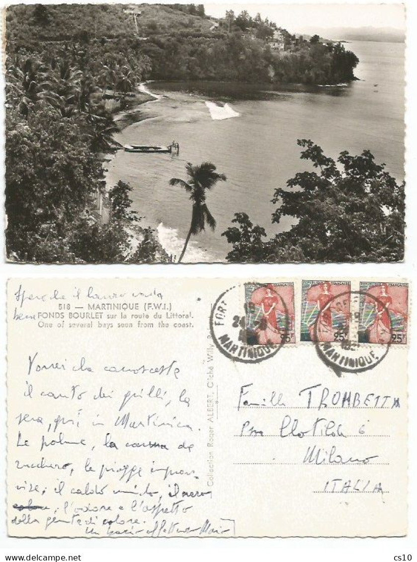 Martinique Fonds Bourlet Littoral CPA Fort France 24aug1959 Avec FF25 (x3) X Italie - Lettres & Documents