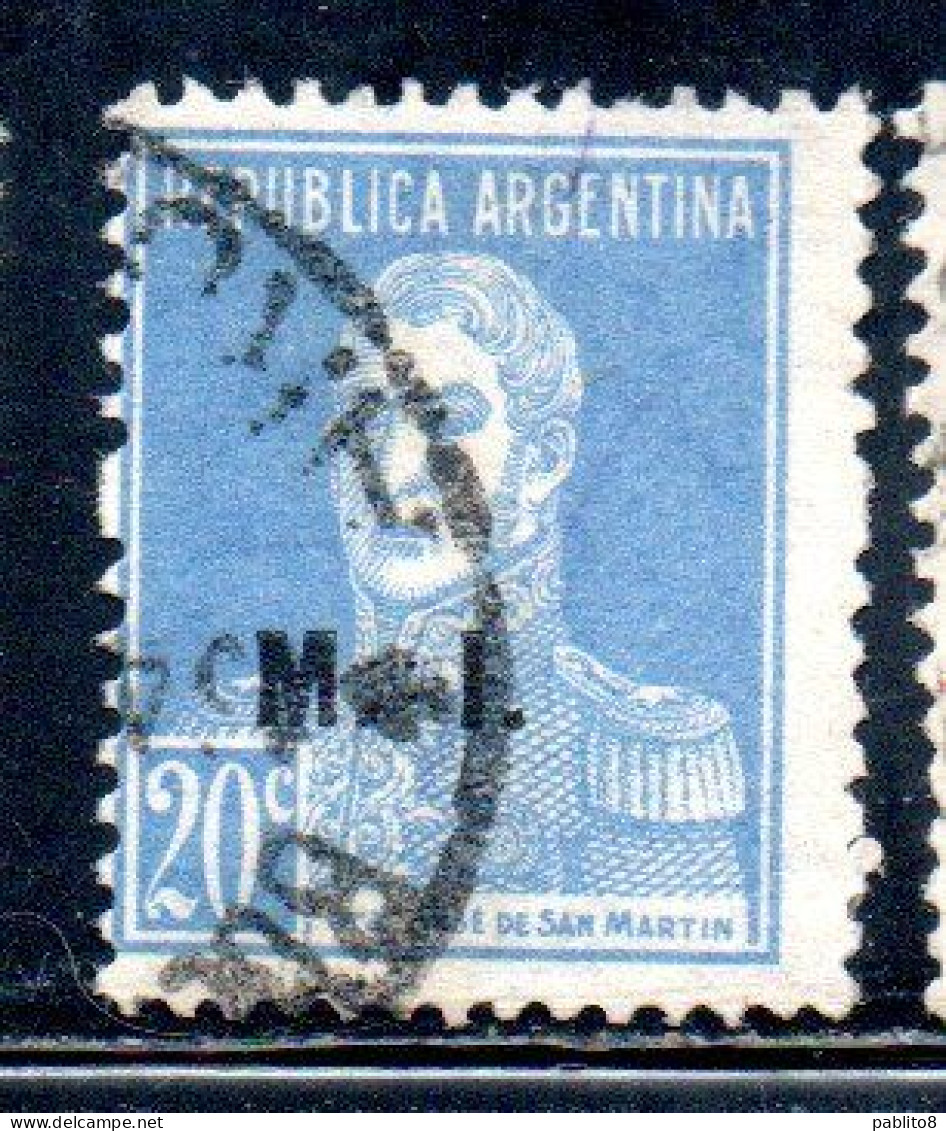 ARGENTINA 1923 1931 OFFICIAL DEPARTMENT STAMP OVERPRINTED M.I. MINISTRY OF INTERIOR MI 20c USED USADO - Service