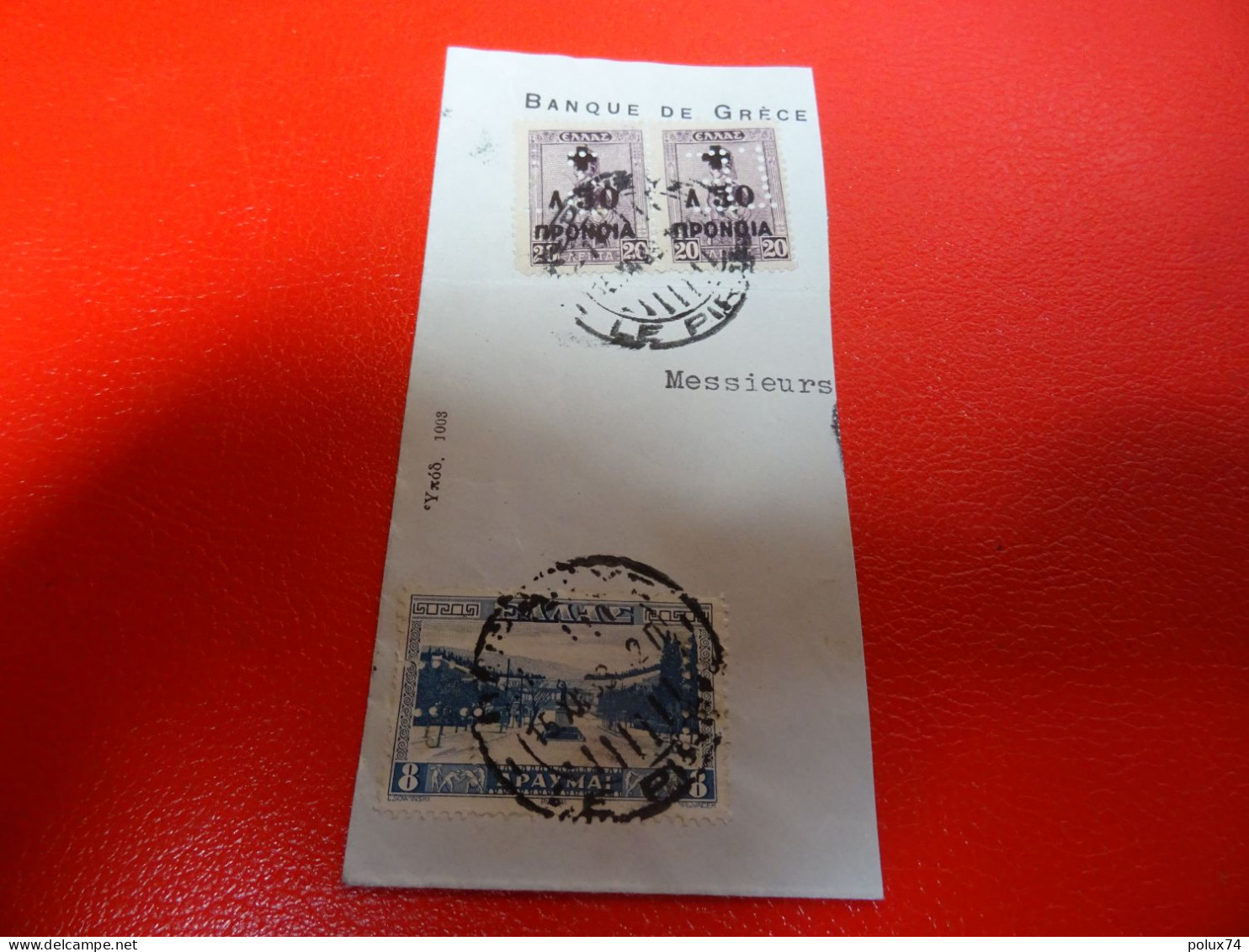 GRECE  TYPES 1934-37 Perforé Oblitération 1938 Sur Fragment Lettre - Usados