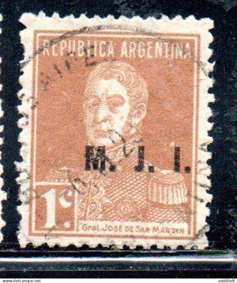 ARGENTINA 1923 1931 OFFICIAL DEPARTMENT STAMP OVERPRINTED M.J.I. MINISTRY OF JUSTICE AND INSTRUCTION MJI 1c USED USADO - Dienstmarken