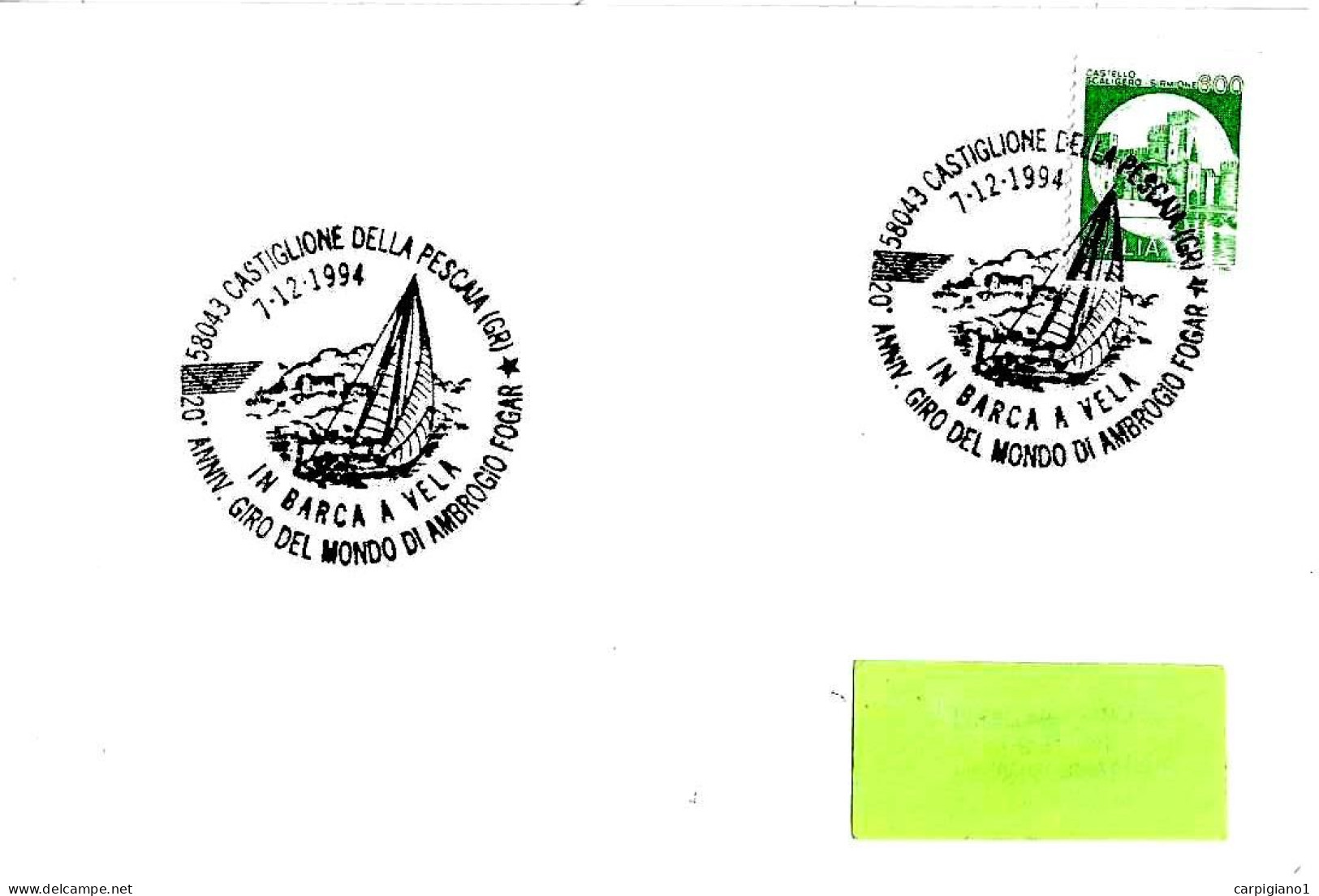 ITALIA ITALY - 1994 CASTIGLIONE PESCAIA (GR) 20° Giro Del Mondo Barca A Vela AMBROGIO FOGAR Su Busta Viaggiata - 8648 - 1991-00: Poststempel