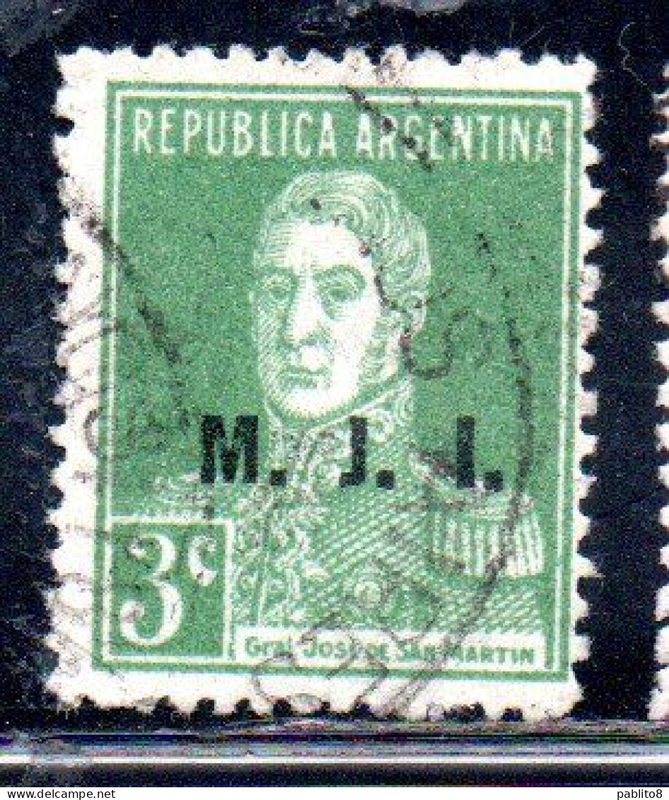 ARGENTINA 1923 1931 OFFICIAL DEPARTMENT STAMP OVERPRINTED M.J.I. MINISTRY OF JUSTICE AND INSTRUCTION MJI 3c USED USADO - Service