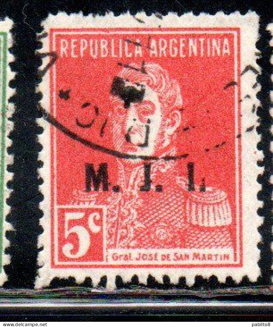 ARGENTINA 1923 1931 OFFICIAL DEPARTMENT STAMP OVERPRINTED M.J.I. MINISTRY OF JUSTICE AND INSTRUCTION MJI 5c USED USADO - Oficiales