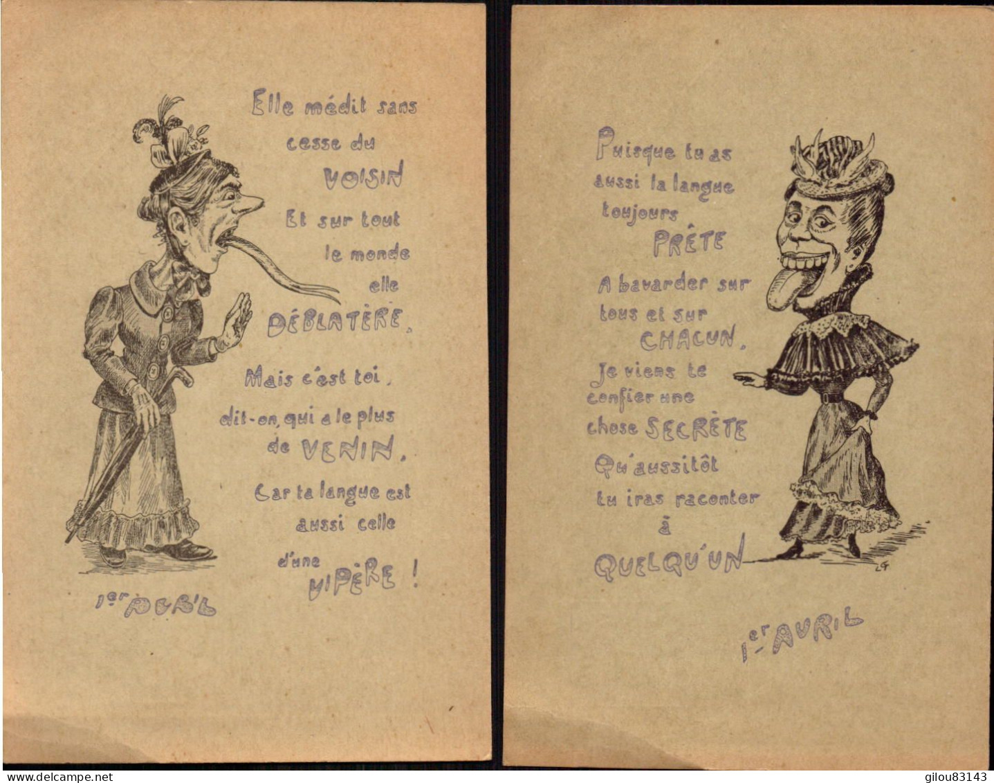 Caricature De Vieilles Dames, 1er Avril, Lot De 3 Cartes - Vor 1900