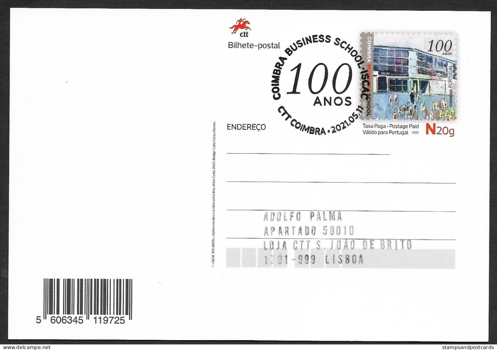 Portugal Entier Postal 2021 École De Commerce De Coimbra Cachet Premier Jour Business School Stationery Fd Postmark - Entiers Postaux