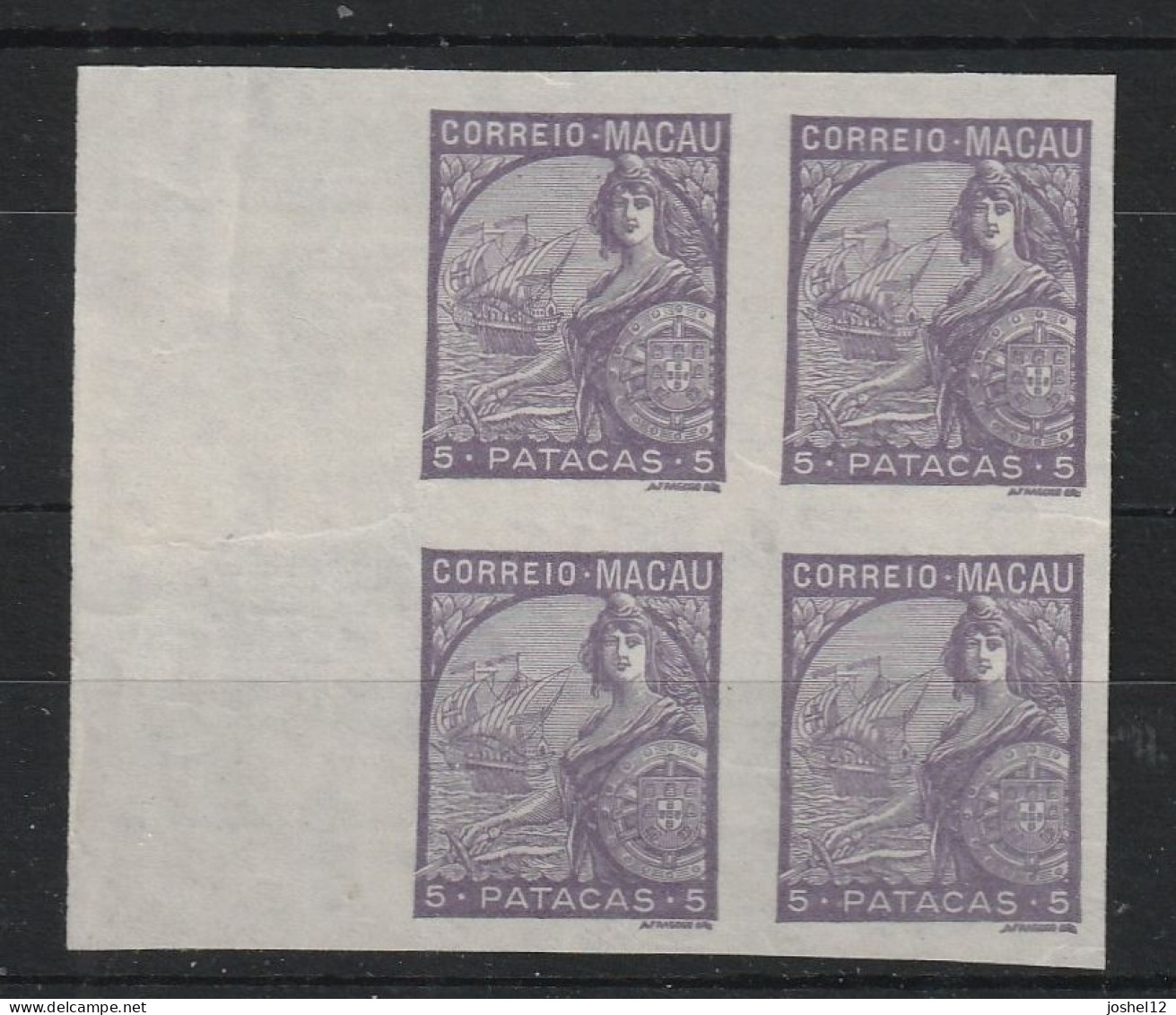Macau Macao 1934 Padroes 5P Proof Margin Block Of 4. MNH/No Gum. Fine - Unused Stamps