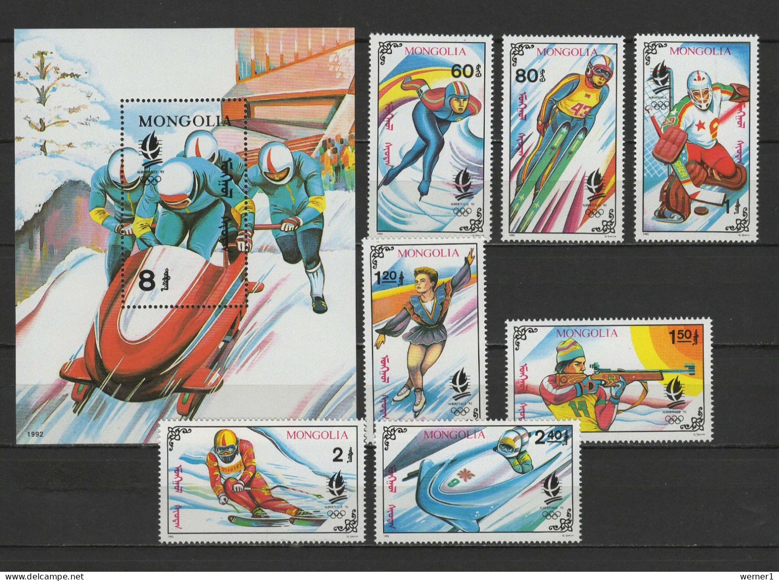 Mongolia 1992 Olympic Games Albertville Set Of 7 + S/s MNH - Invierno 1992: Albertville