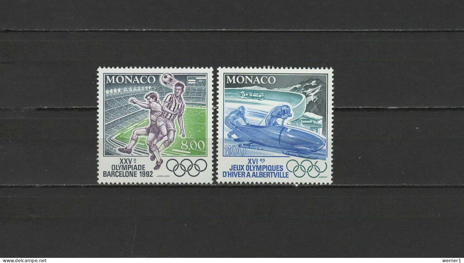 Monaco 1992 Olympic Games Barcelona / Albertville, Football Soccer Etc. Set Of 2 MNH - Ete 1992: Barcelone