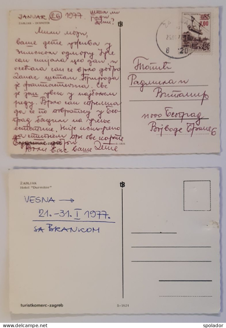Ex-Yugoslavia-Lot 2Pcs-Vintage Postcard-Montenegro-Durmitor-ŽABLJAK-Hotel Durmitor(1977)-used With Stamp-#12 - Jugoslavia