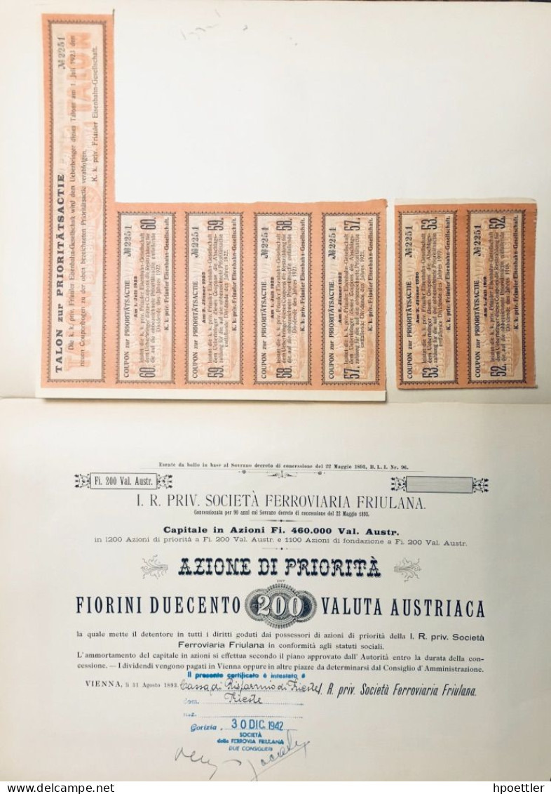 Vienne 1893: Fondateur Action Prioritaire -  200 Gzlden öst. Währung + Coupons - Spoorwegen En Trams