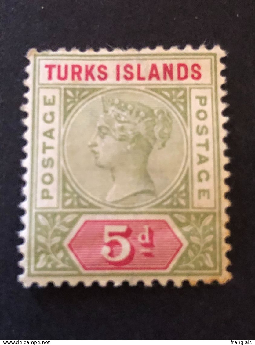 TURKS ISLANDS  SG 72  5d Olive Green And Carmine MH* - Turcas Y Caicos