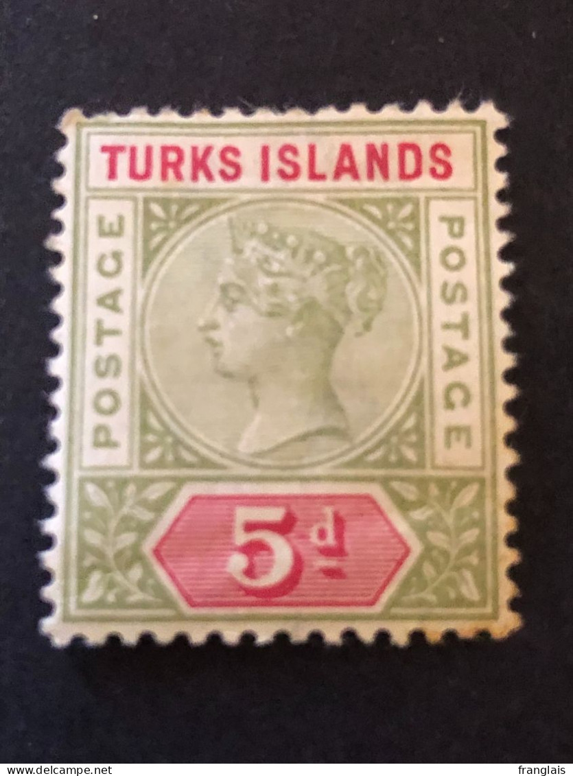 TURKS ISLANDS  SG 72  5d Olive Green And Carmine MH* - Turks & Caicos