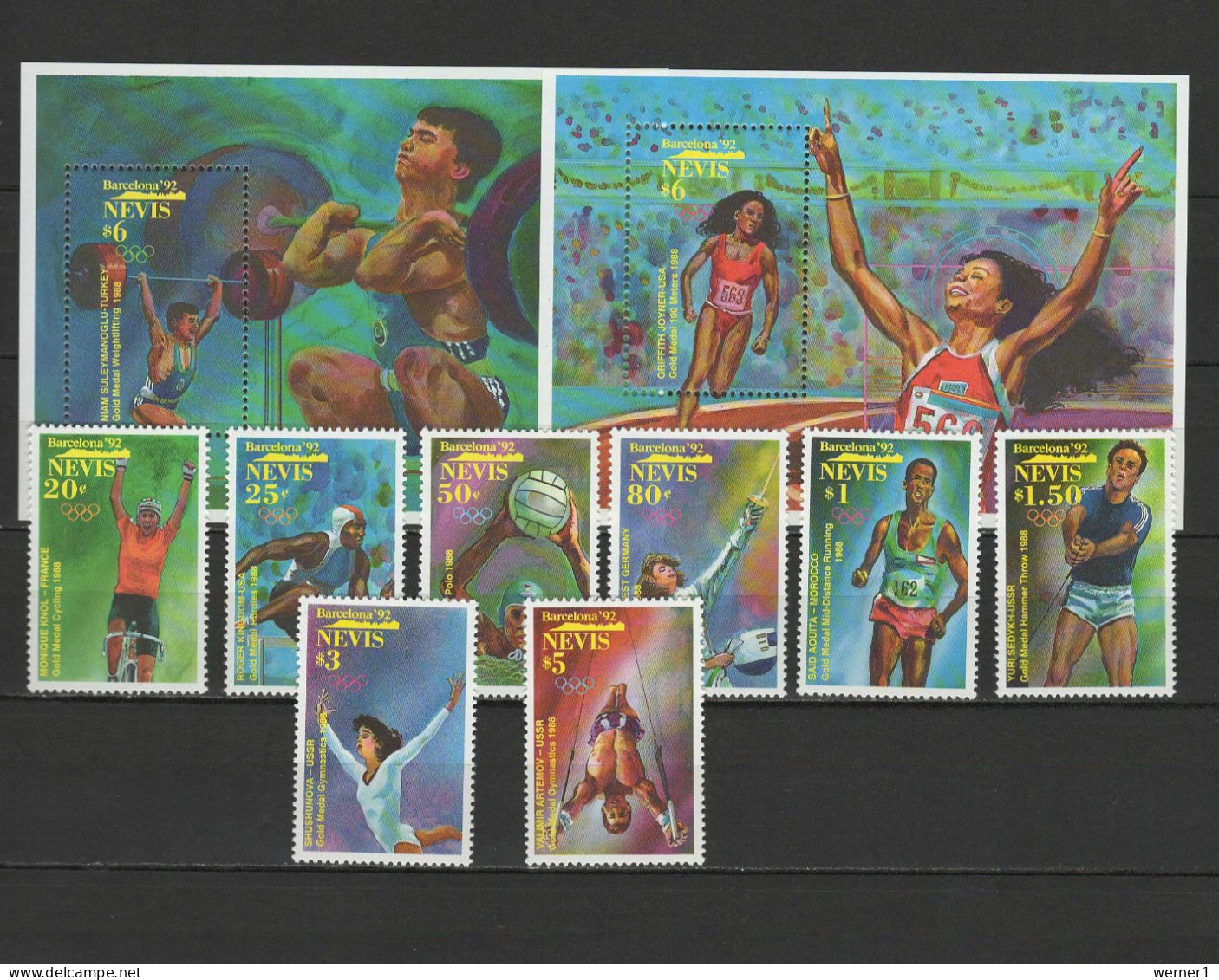 Nevis 1992 Olympic Games Barcelona, Weightlifting, Cycling, Fencing Etc. Set Of 8 + 2 S/s MNH - Zomer 1992: Barcelona