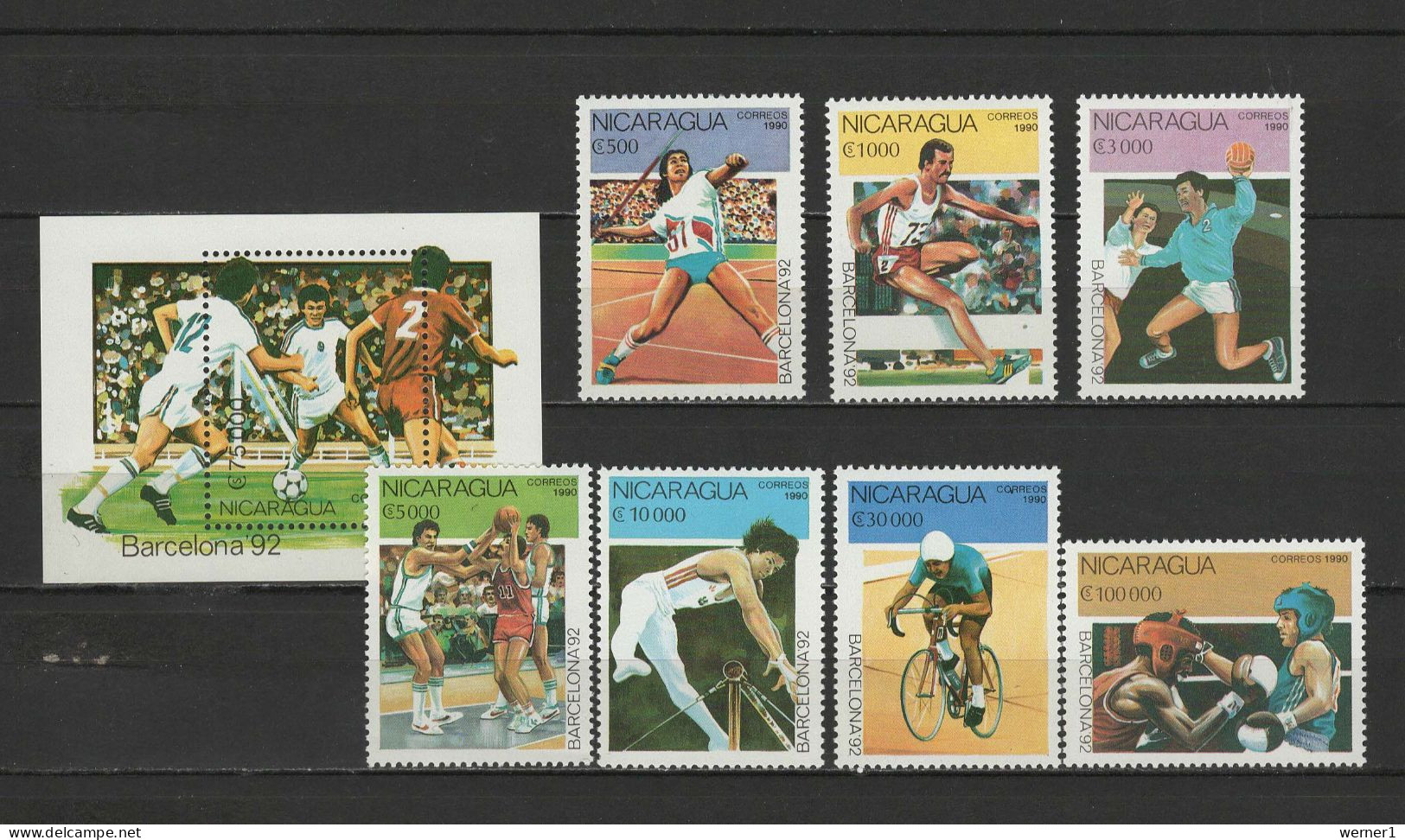 Nicaragua 1990 Olympic Games Barcelona, Football Soccer, Handball, Basketball, Cycling Etc. Set Of 7 + S/s MNH - Ete 1992: Barcelone