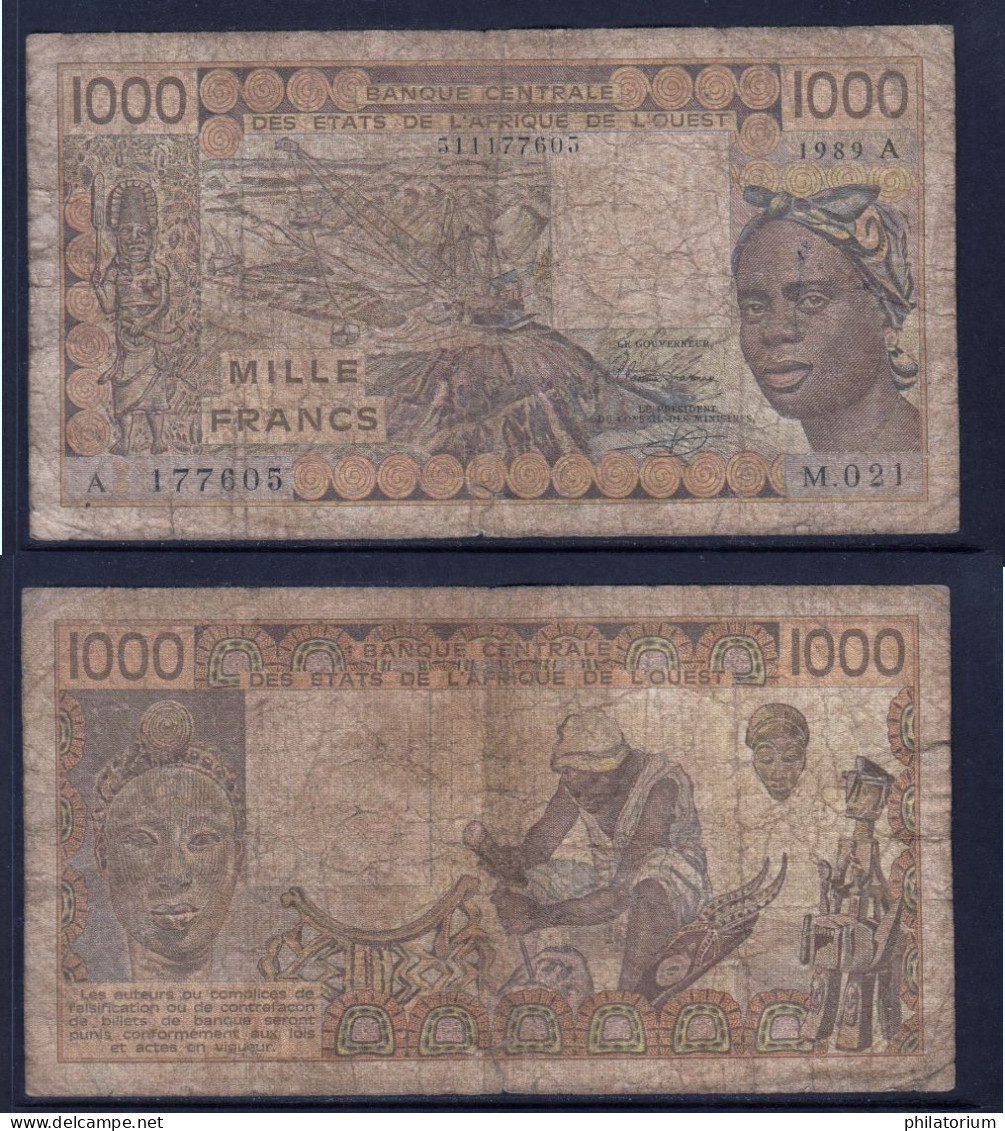 1000 Francs CFA, 1989 A, Côte D' Ivoire, M.021, A 177605, Oberthur, P#_07, Banque Centrale États De L'Afrique De L'Ouest - États D'Afrique De L'Ouest