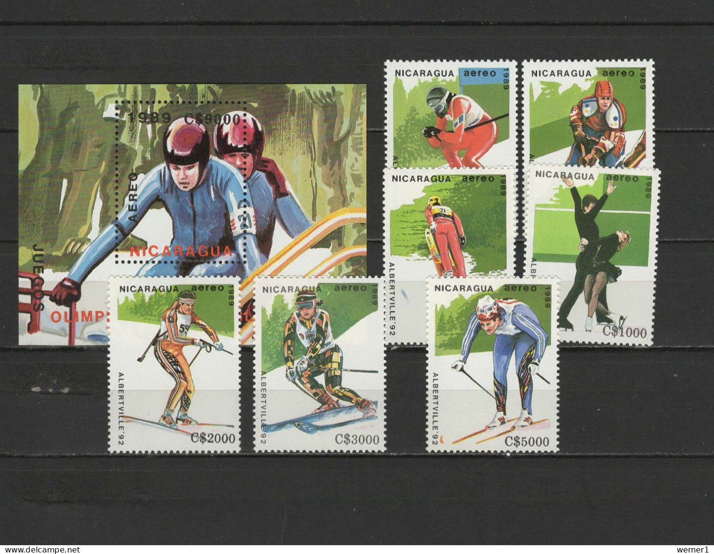 Nicaragua 1989 Olympic Games Albertville Set Of 7 + S/s MNH - Hiver 1992: Albertville