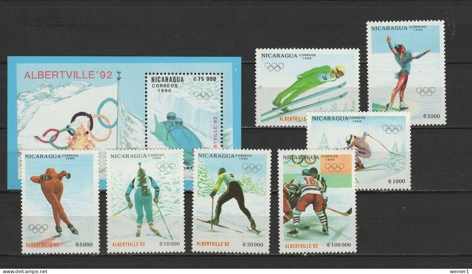 Nicaragua 1990 Olympic Games Albertville Set Of 7 + S/s MNH - Winter 1992: Albertville