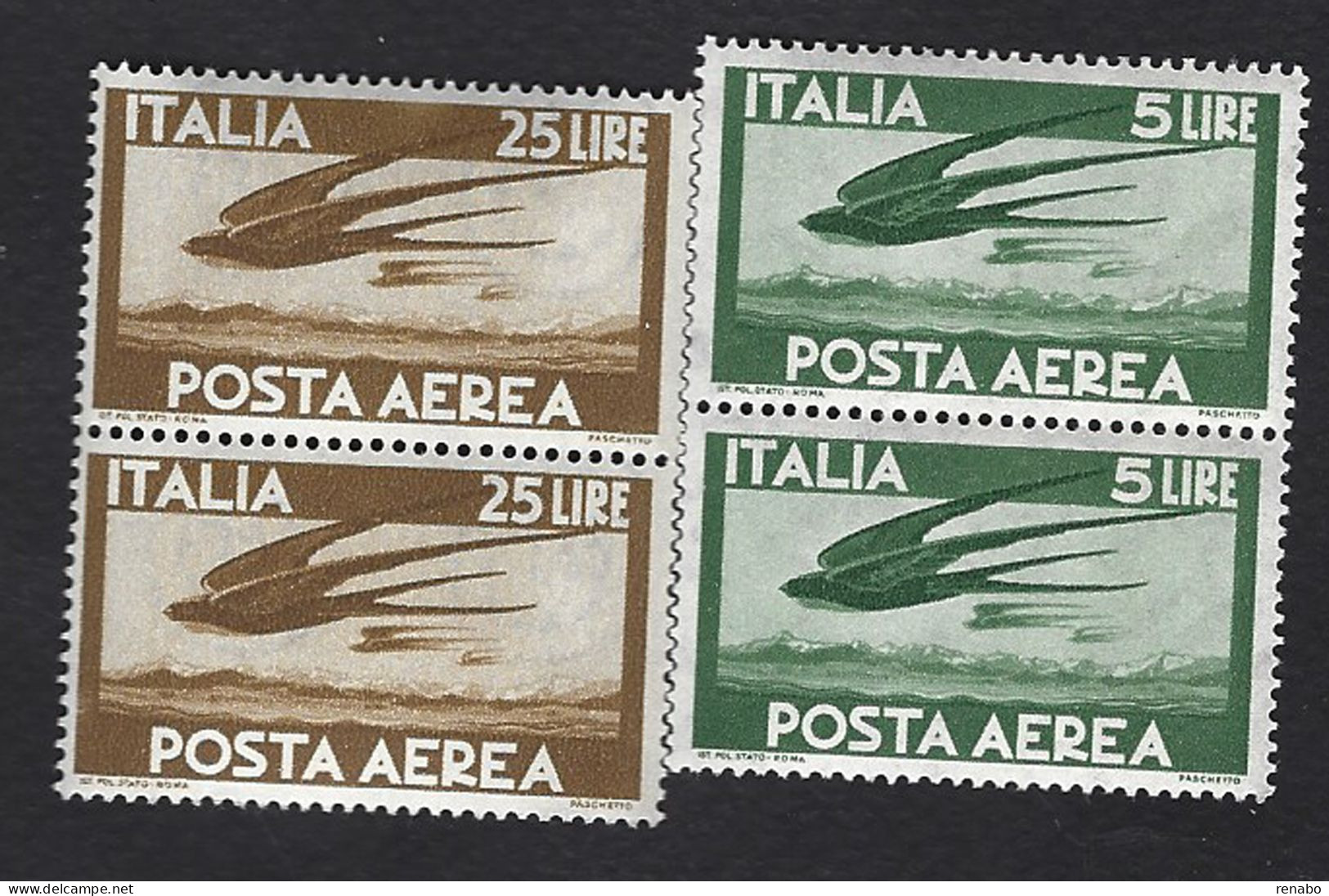 Italia, Italy, Italie, Italien 1947-62; Rondini In Volo, Swallows In Flight; 2 Coppie Verticali, Nuovi. - Schwalben