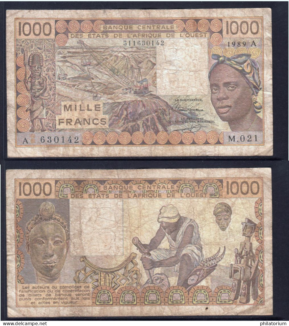 1000 Francs CFA, 1989 A, Côte D' Ivoire, M.021, A 630142, Oberthur, P#_07, Banque Centrale États De L'Afrique De L'Ouest - Stati Dell'Africa Occidentale