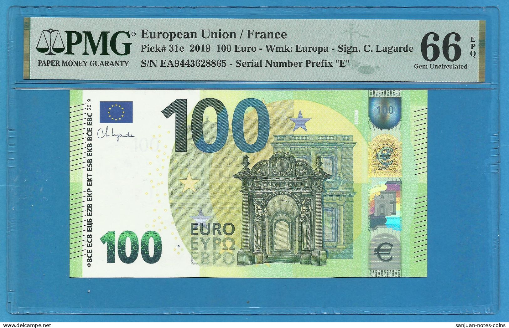 100 EURO FRANCE LAGARDE EA- E014 PMG 66 ( D076 ) - 100 Euro