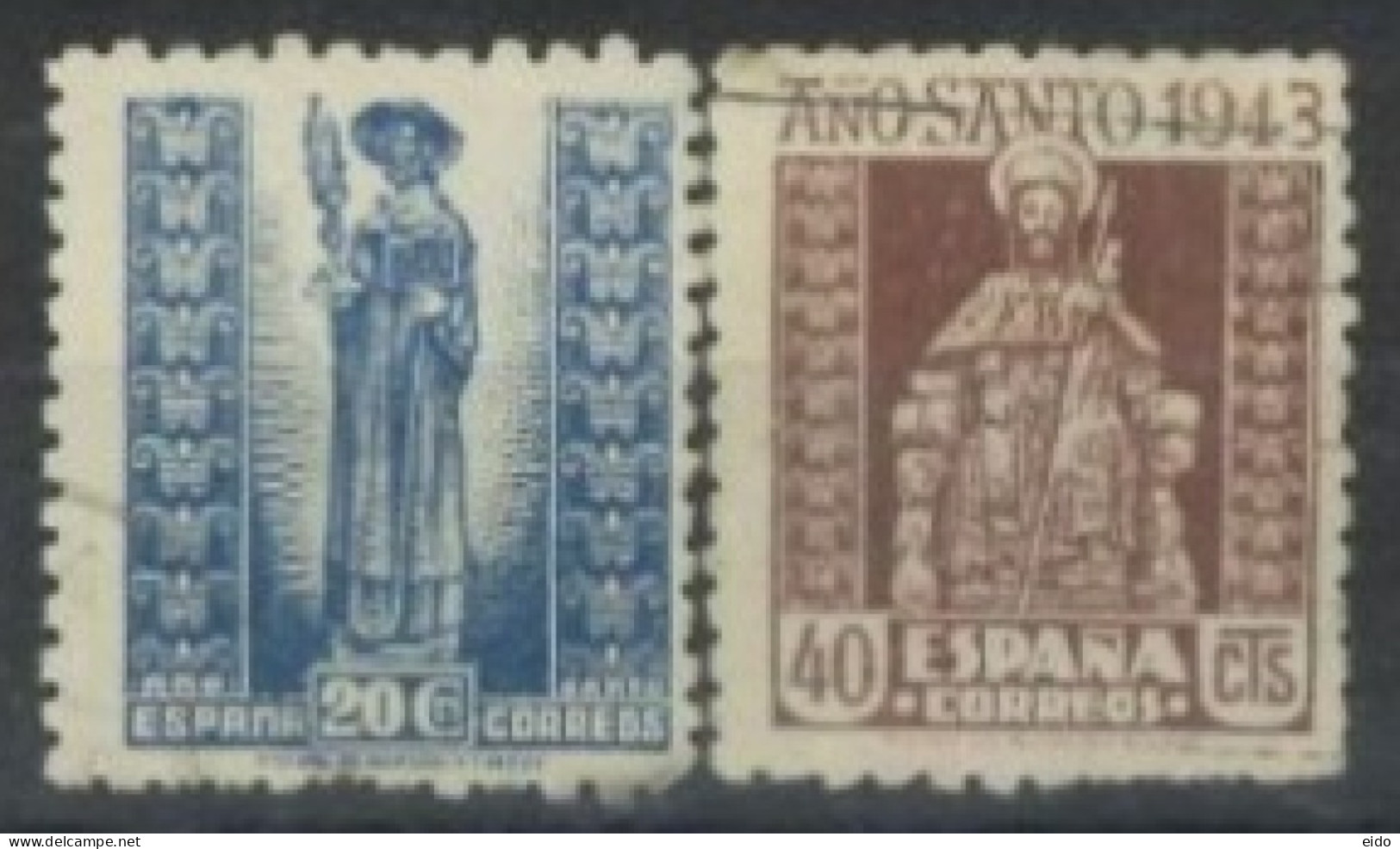 SPAIN,  1943 - ST. STATUE IN ST. JAMES CATHEDRAL & ST. JAMES OF COPOSTELA STAMPS SET OF 2, # 724/25,USED. - Usati