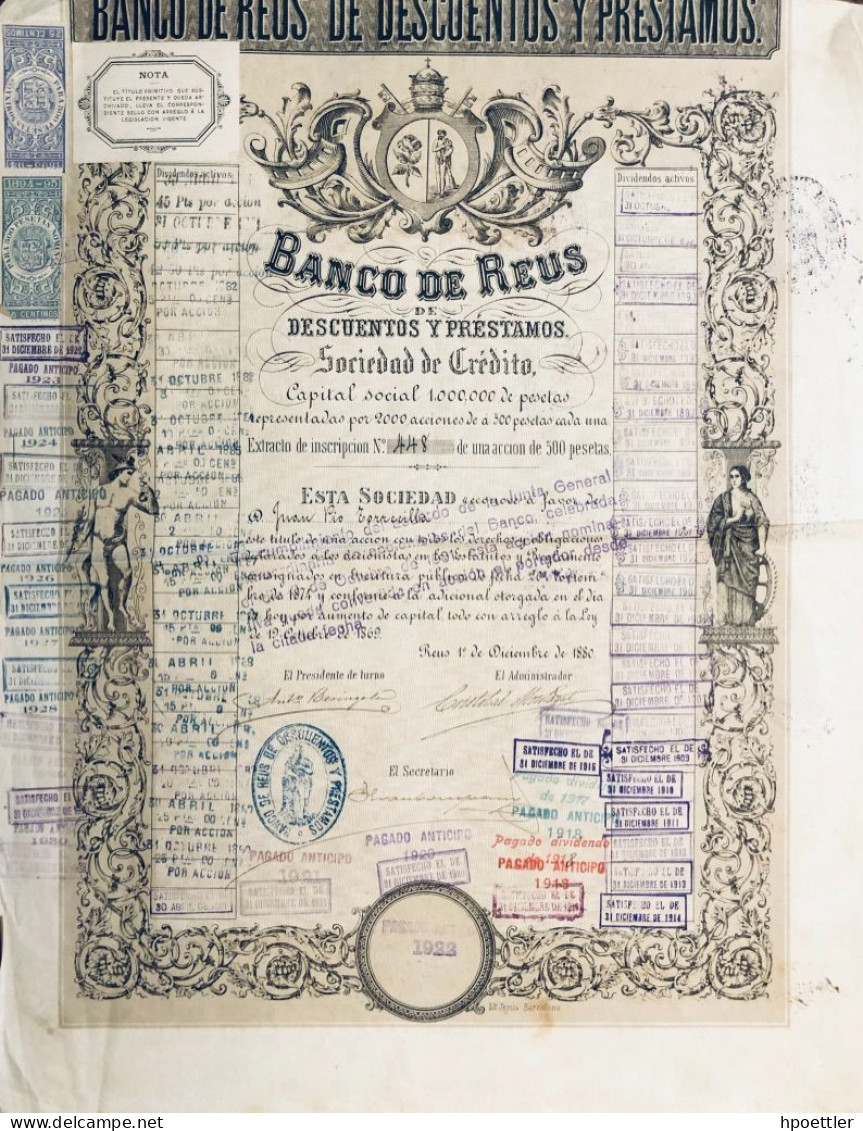 Reus 1880: Tarragona - Banco De Reus - 500 Pesetas - Bank & Insurance