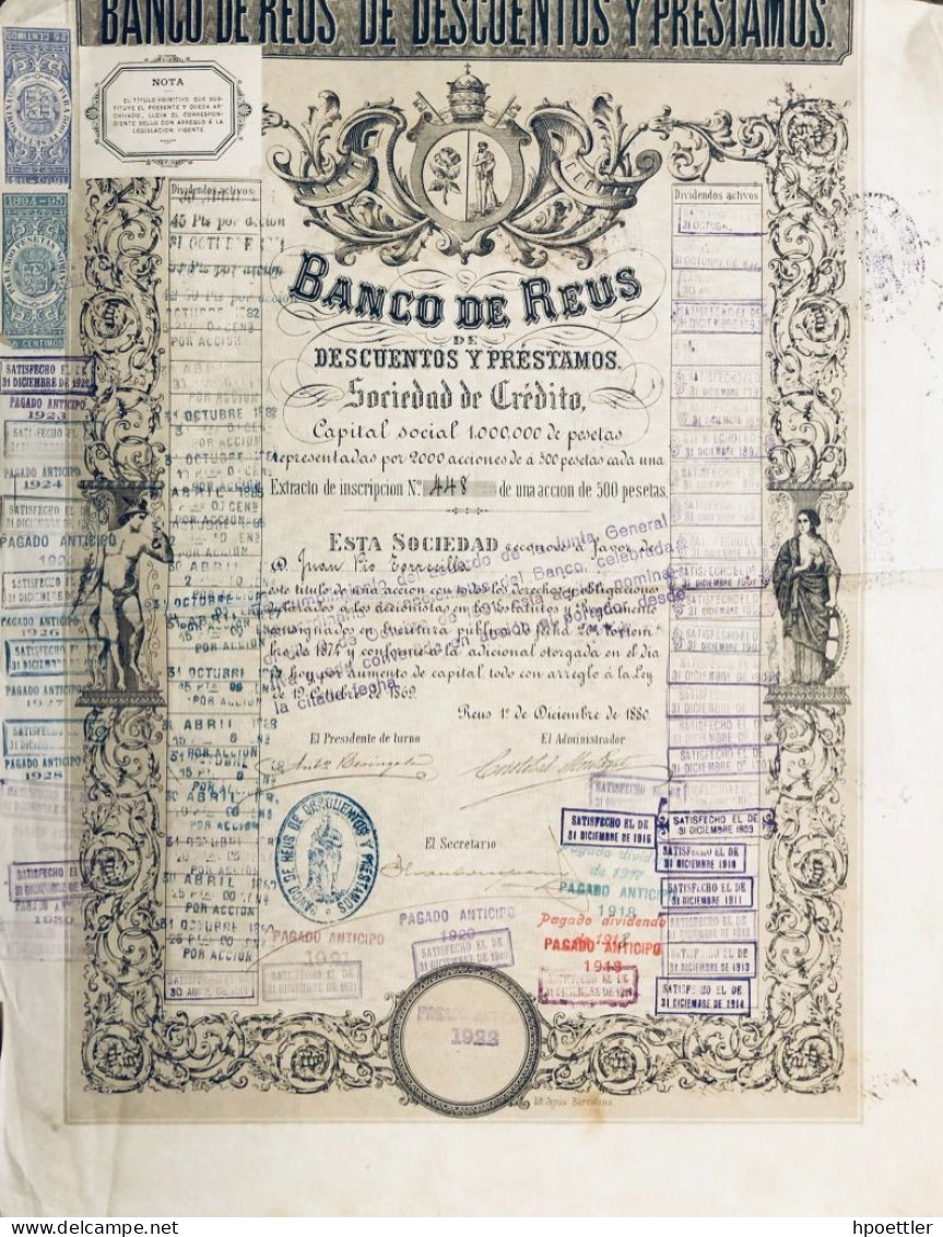 Reus 1880: Tarragona - Banco De Reus - 500 Pesetas - Banque & Assurance