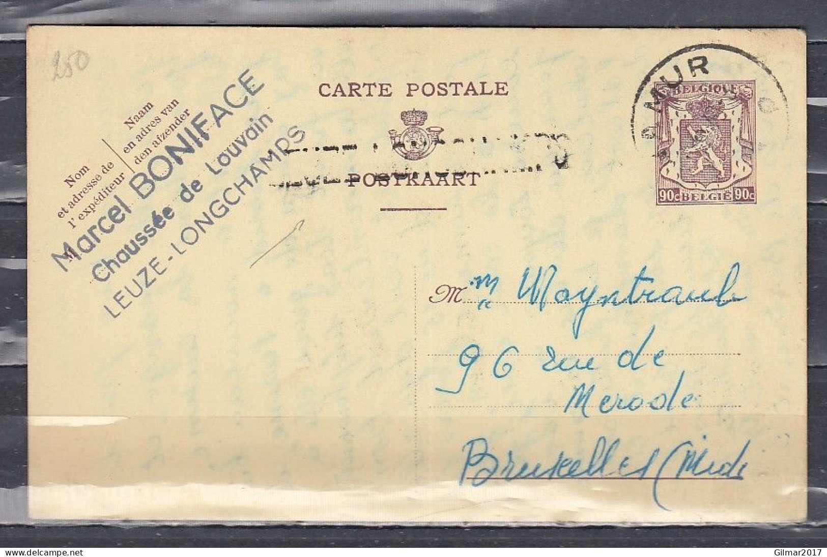 Postkaart Van Namur Naar Bruxelles Midi Met Langstempel Leuze Longchamps - Linear Postmarks