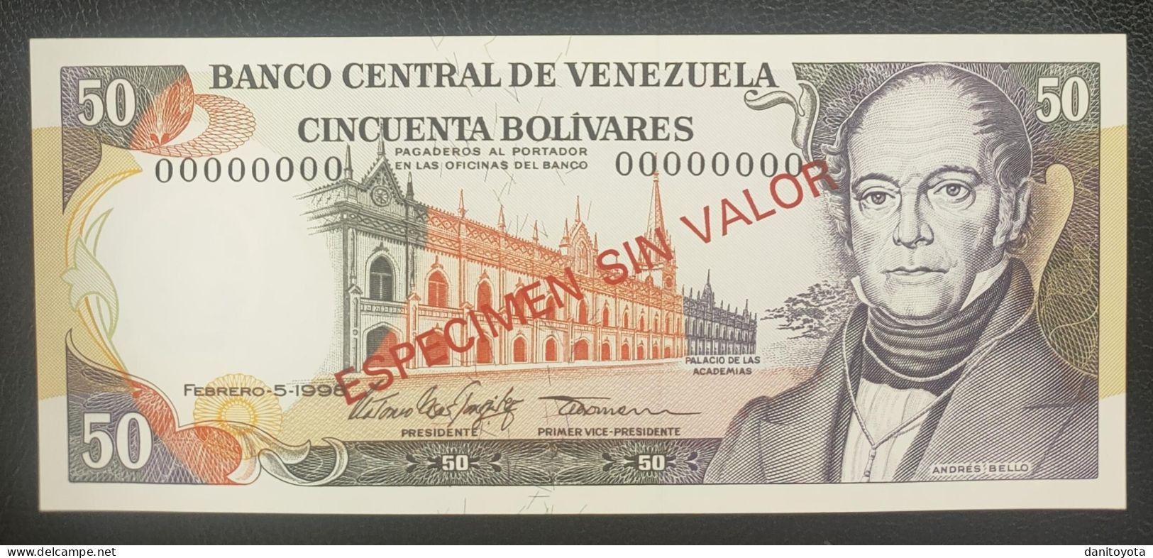 VENEZUELA. 50 BOLIVARES 5 DE FEBRERO DE 1998 ESPECIMEN SIN VALOR SIN CIRCULAR. - Venezuela