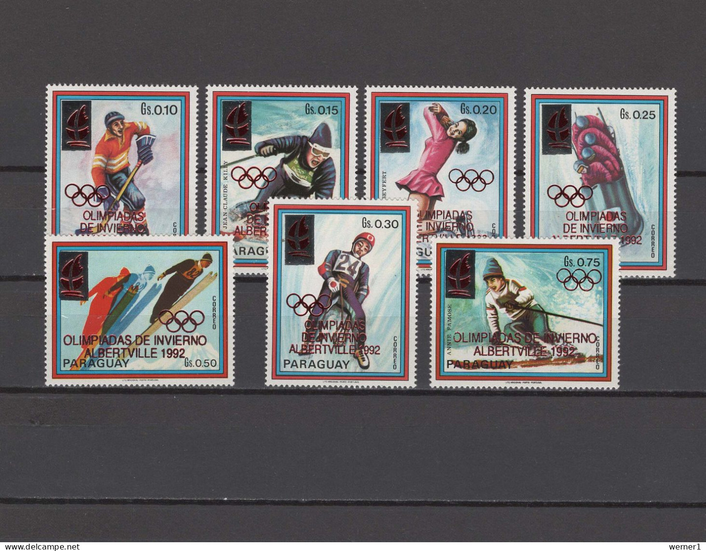 Paraguay 1989 Olympic Games Albertville Set Of 7 With Red Overprint MNH - Hiver 1992: Albertville