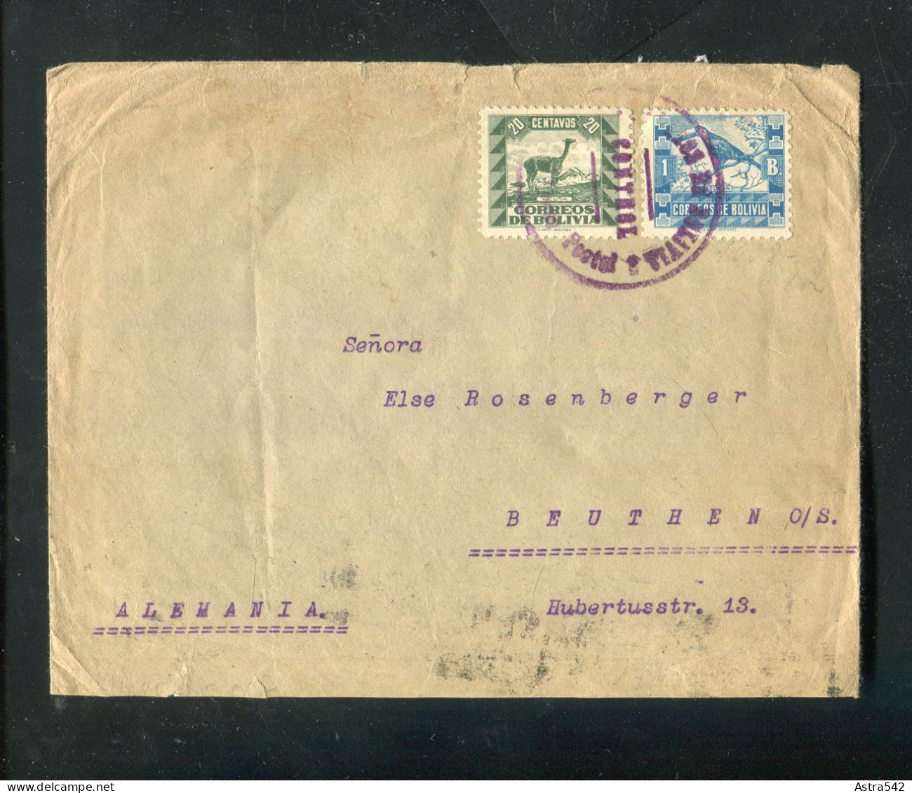 "BOLIVIEN" 1940, Brief Mit Doppelter "ZENSUR" (1x Rueckseits) Nach Beuthen (A1030) - Bolivia