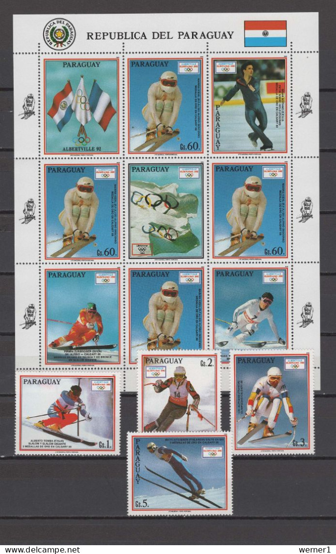 Paraguay 1990 Olympic Games Albertville Sheetlet + 4 Stamps MNH - Winter 1992: Albertville