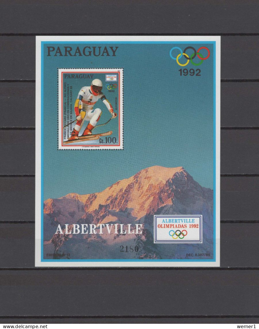 Paraguay 1990 Olympic Games Albertville S/s With White Border MNH - Hiver 1992: Albertville