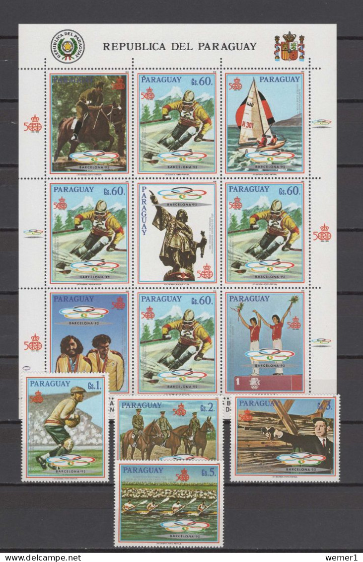 Paraguay 1989 Olympic Games Barcelona, Equestrian, Rowing Etc. Sheetlet + 4 Stamps MNH - Zomer 1992: Barcelona