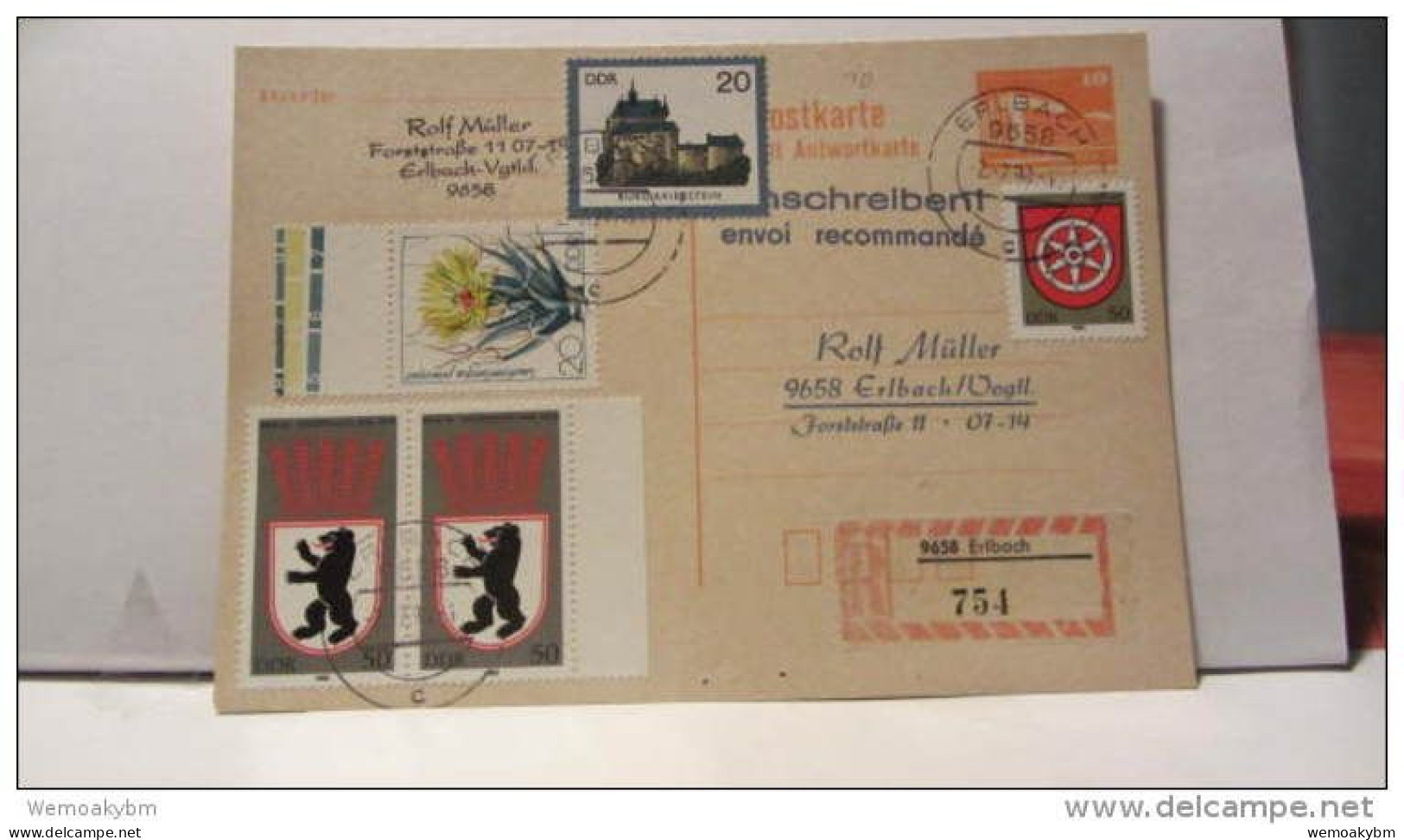 DDR-WU: Antwort-GA-Karte Mit Frage- Und Antwort-Teil Als Einschr. Aus Erlbach (754), 10 Pf überfr. V 2.7.90 Knr: P 88 II - Postkaarten - Gebruikt